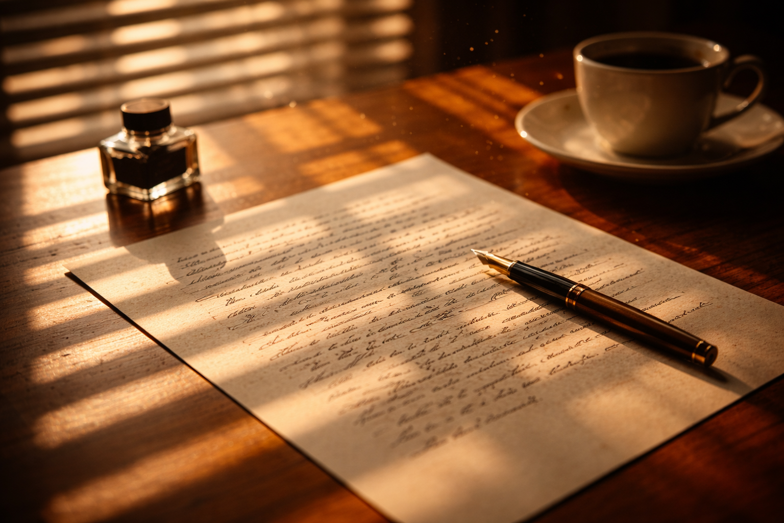 Striped Light on a Handwritten Page